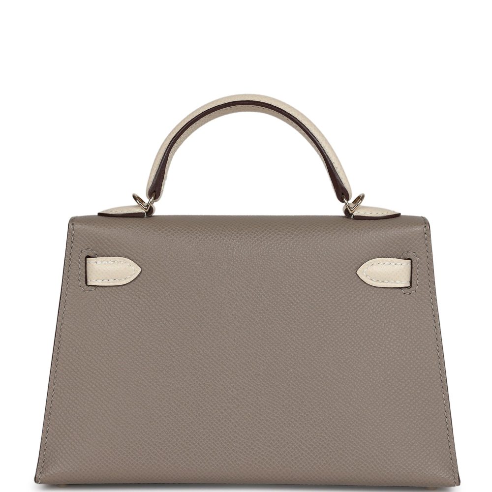 Pre-owned Hermes Special Order (HSS) Kelly Sellier 20 Craie and Gris Asphalte Epsom Permabrass Hardware - Image 4