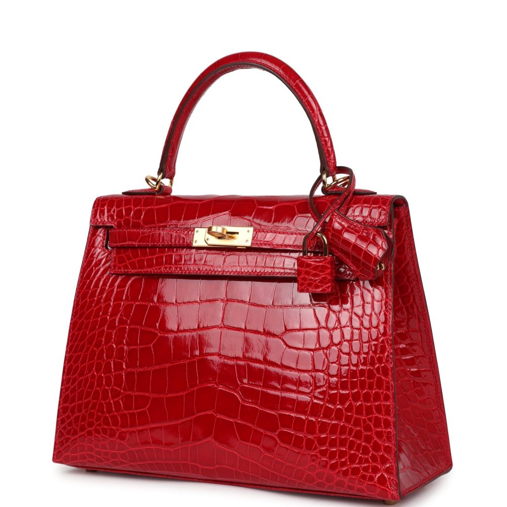 Hermes Kelly 25 Sellier Braise Shiny Alligator Mississippiensis Gold Hardware - Image 3