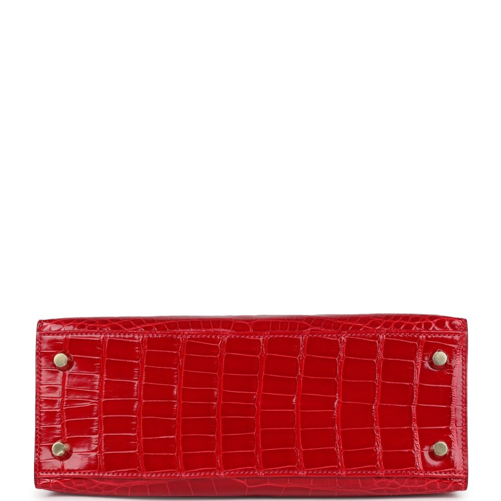 Hermes Kelly 25 Sellier Braise Shiny Alligator Mississippiensis Gold Hardware - Image 6