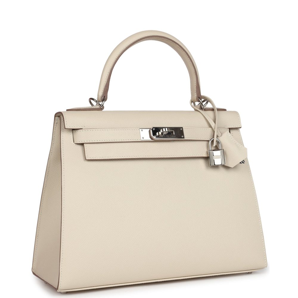 Pre-owned Hermes Kelly Sellier 28 Craie Epsom Palladium Hardware - Image 2