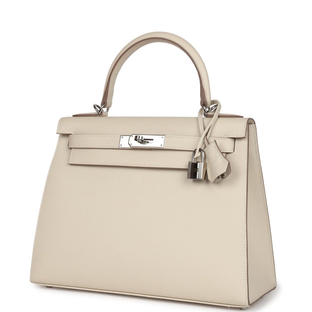 Pre-owned Hermes Kelly Sellier 28 Craie Epsom Palladium Hardware - Image 5
