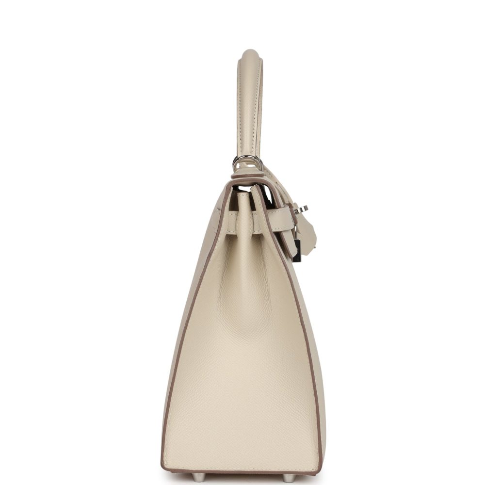 Pre-owned Hermes Kelly Sellier 28 Craie Epsom Palladium Hardware - Image 3