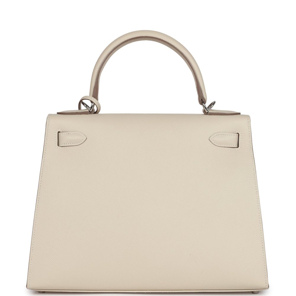 Pre-owned Hermes Kelly Sellier 28 Craie Epsom Palladium Hardware - Image 4