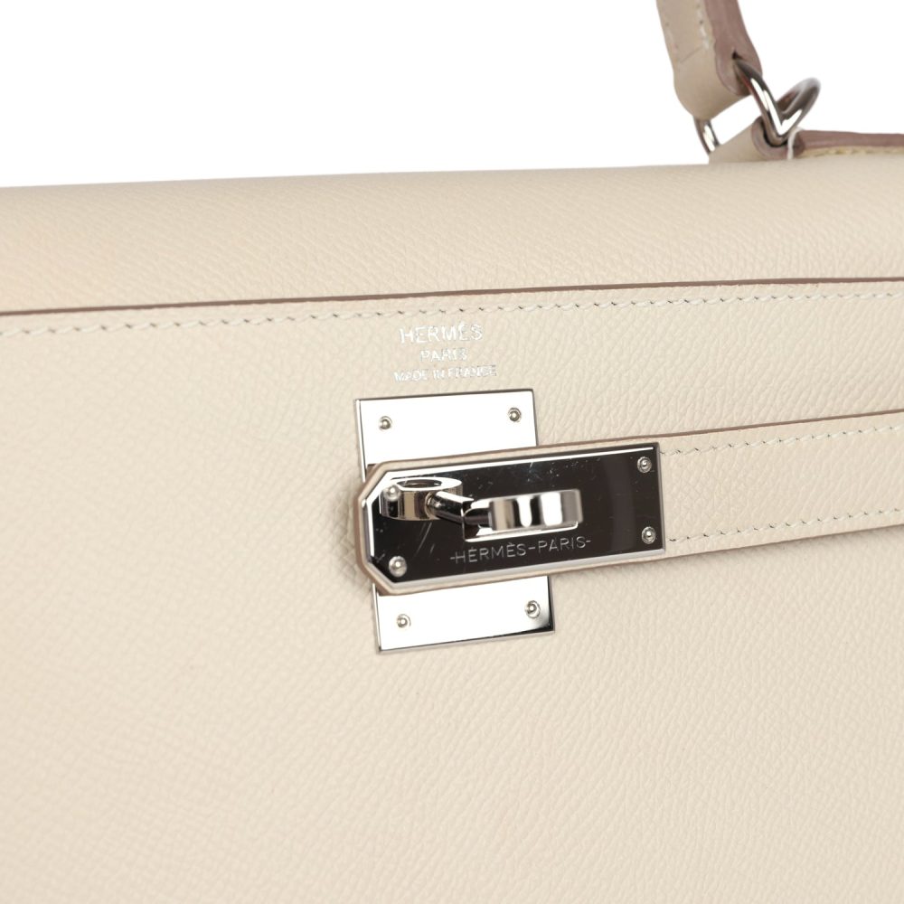 Pre-owned Hermes Kelly Sellier 28 Craie Epsom Palladium Hardware - Image 7