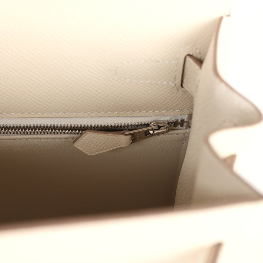 Pre-owned Hermes Kelly Sellier 28 Craie Epsom Palladium Hardware - Image 9