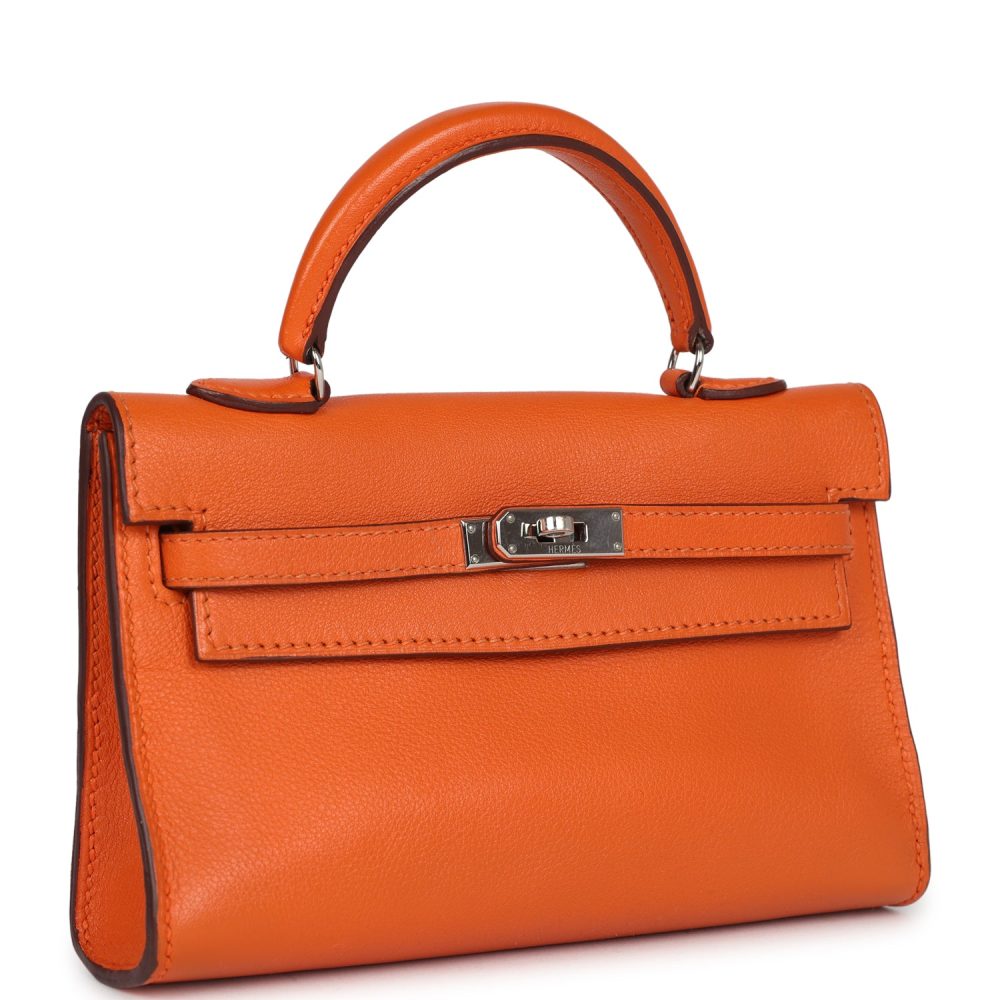 Pre-owned Hermes Micro Kelly 15 Orange Swift Palladium Hardware - Image 2