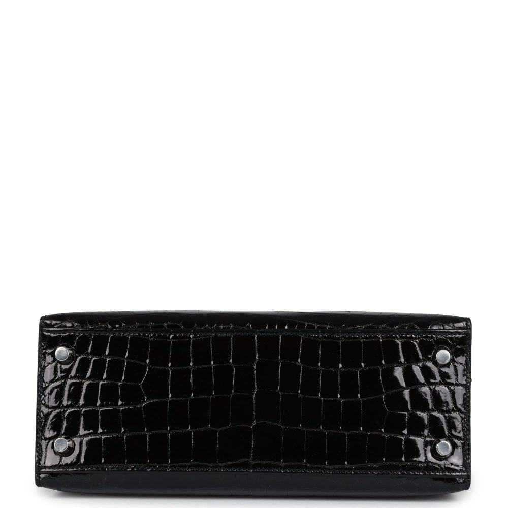 Hermes Kelly Sellier 25 Black Shiny Niloticus Crocodile Palladium Hardware - Image 5