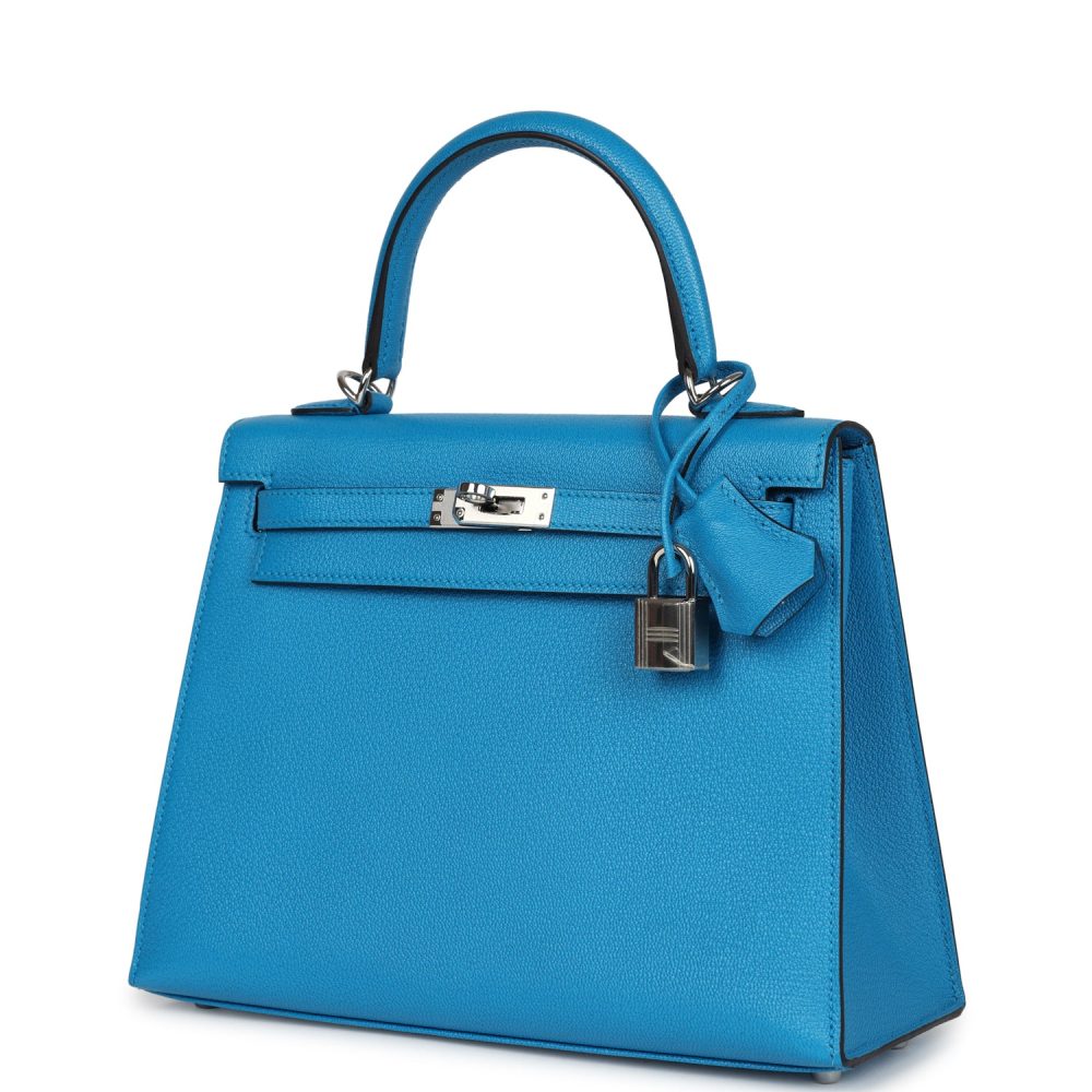 Hermes Kelly Sellier 25 Bleu Zanzibar Chevre Palladium Hardware - Image 5