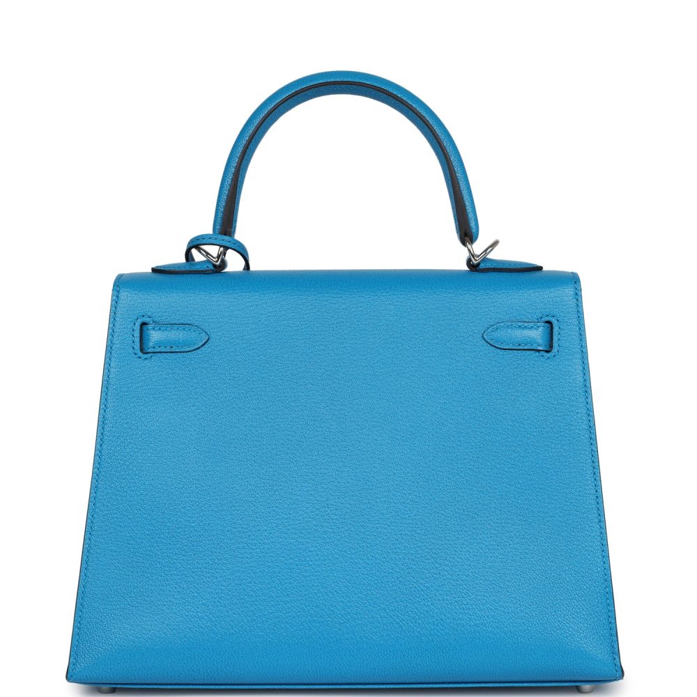 Hermes Kelly Sellier 25 Bleu Zanzibar Chevre Palladium Hardware - Image 4