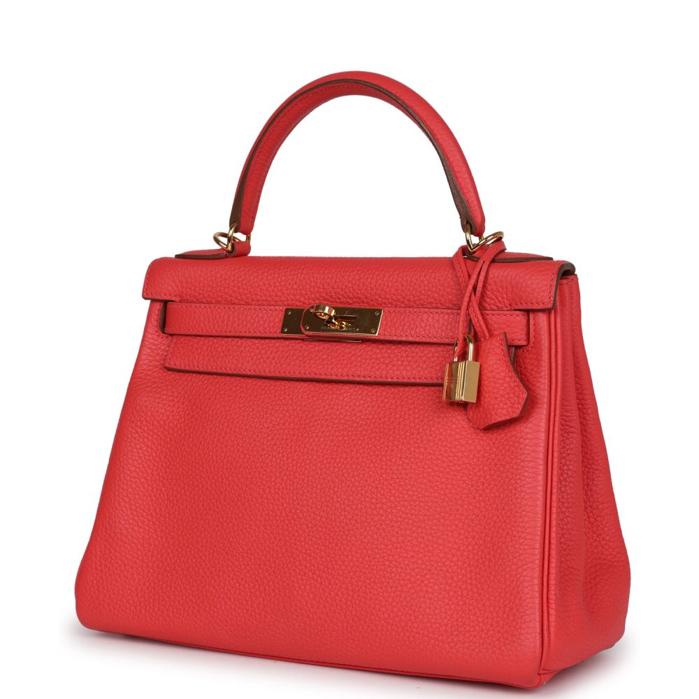 Pre-owned Hermes Kelly Retourne 28 Rose Jaipur Clemence Gold Hardware - Image 5
