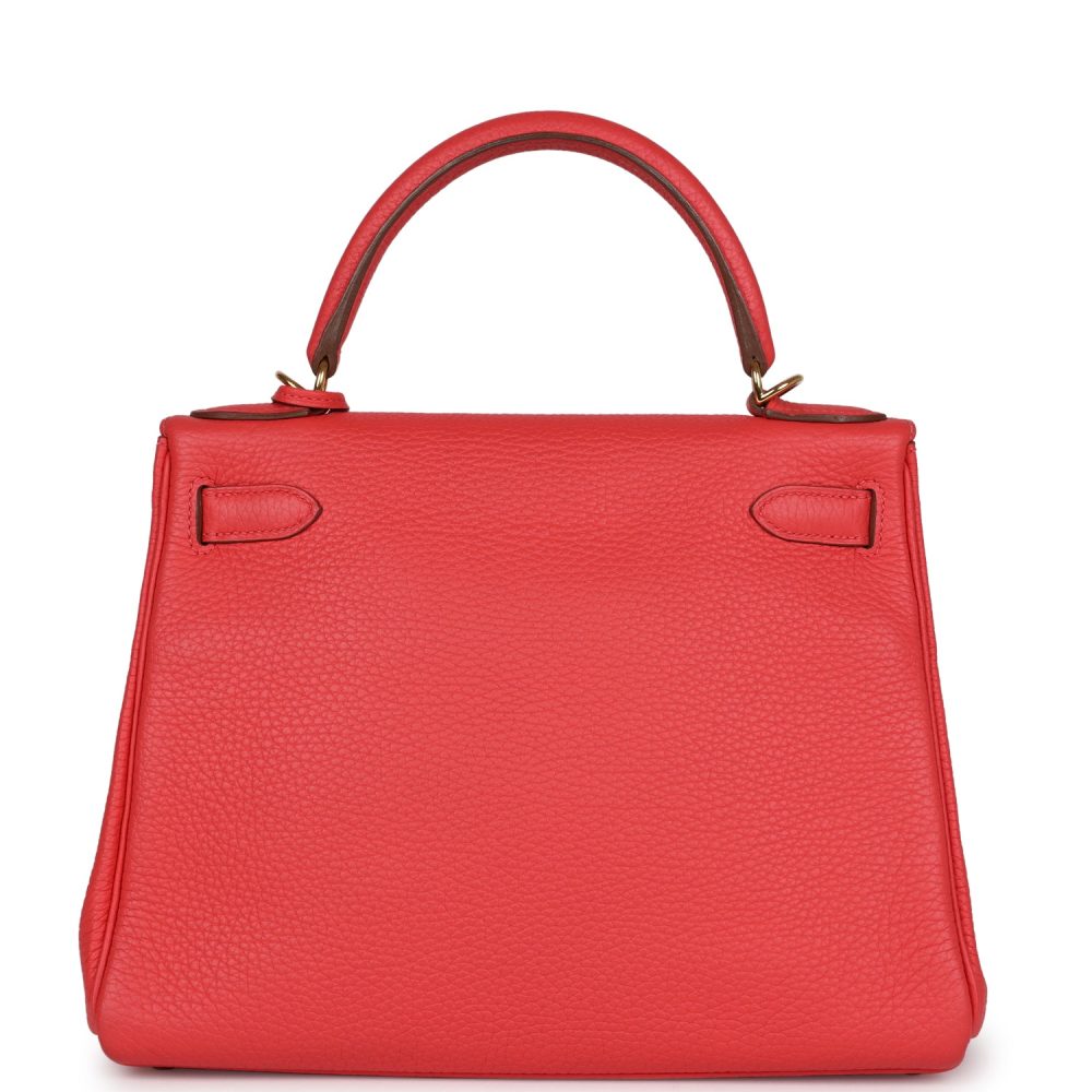 Pre-owned Hermes Kelly Retourne 28 Rose Jaipur Clemence Gold Hardware - Image 4