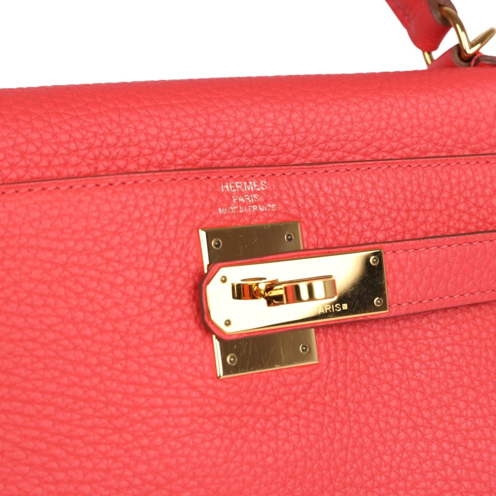 Pre-owned Hermes Kelly Retourne 28 Rose Jaipur Clemence Gold Hardware - Image 7