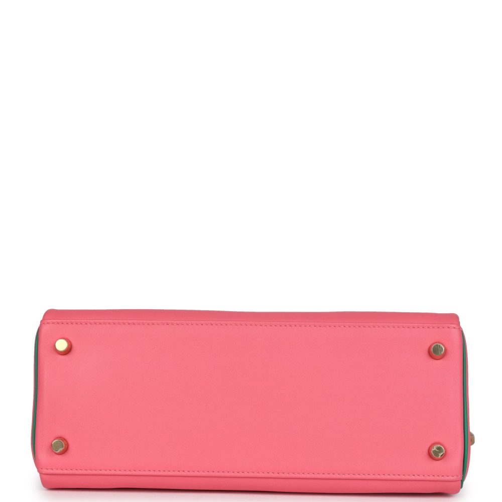 Hermes Special Order (HSS) Kelly Retourne 28 Rose Azalee and Vert Vertigo Swift Gold Hardware - Image 6