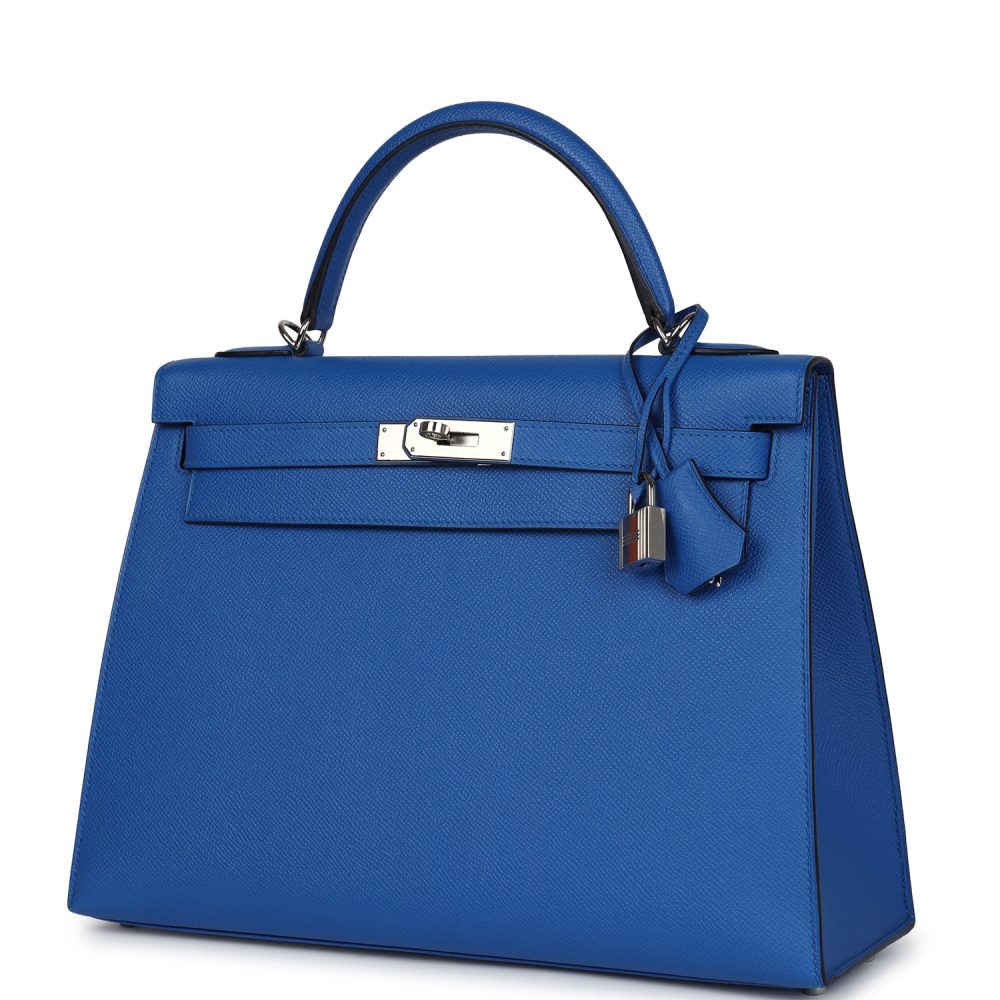 Hermes Kelly Sellier 32 Bleu France Epsom Palladium Hardware - Image 5