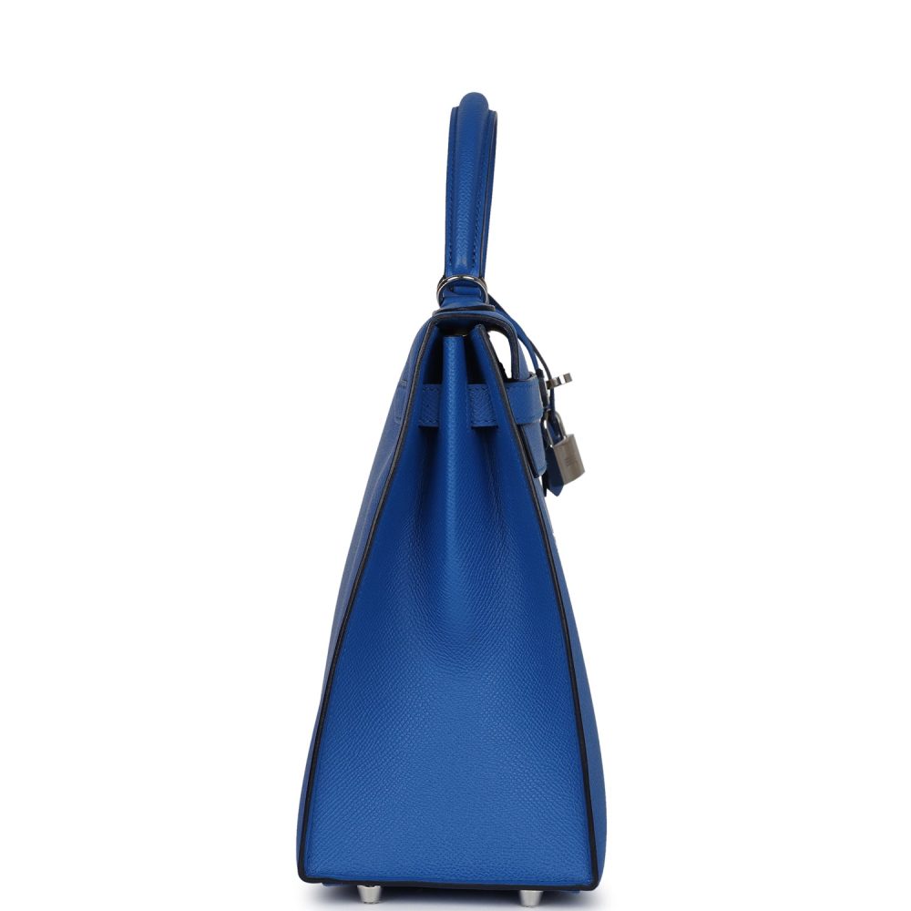 Hermes Kelly Sellier 32 Bleu France Epsom Palladium Hardware - Image 3
