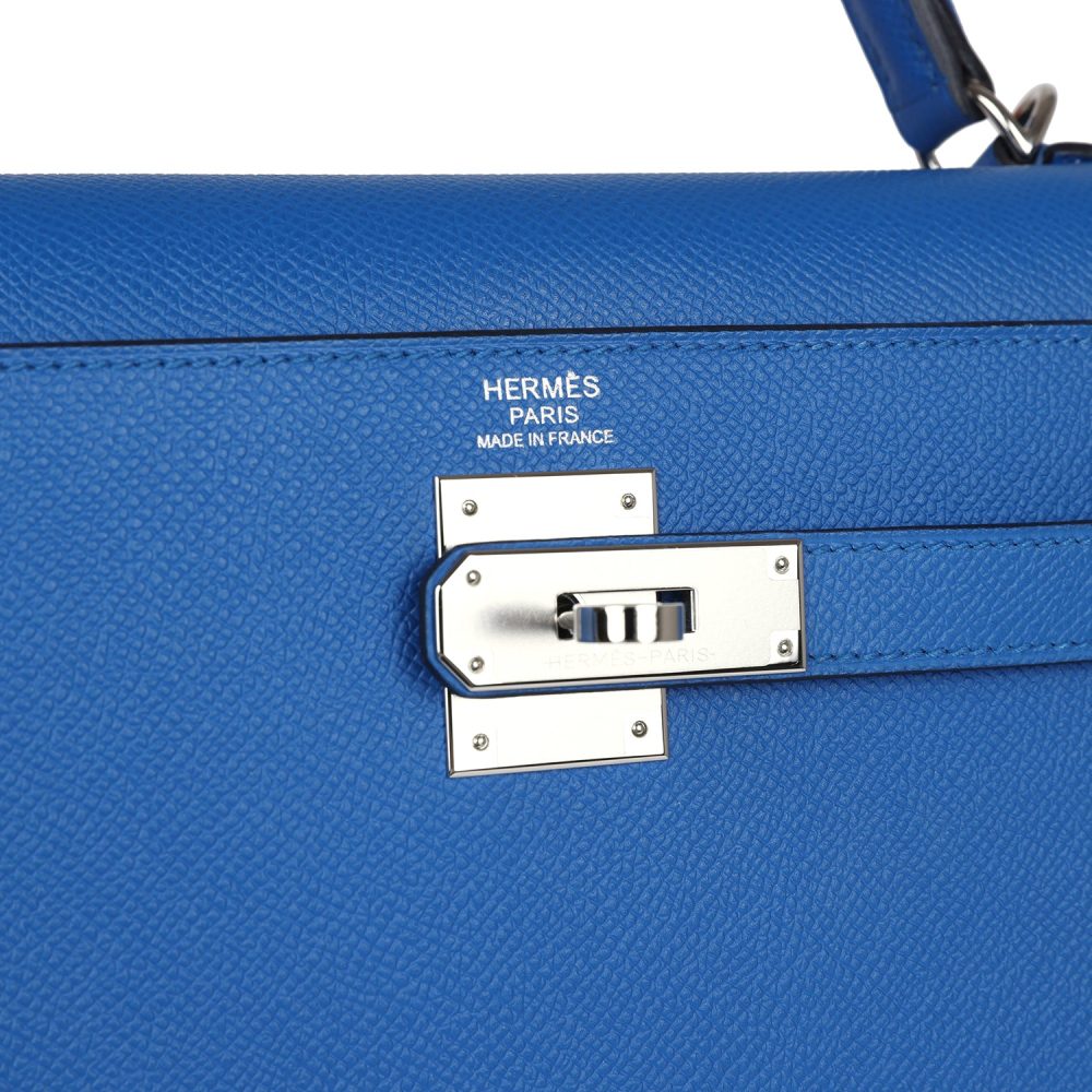 Hermes Kelly Sellier 32 Bleu France Epsom Palladium Hardware - Image 7