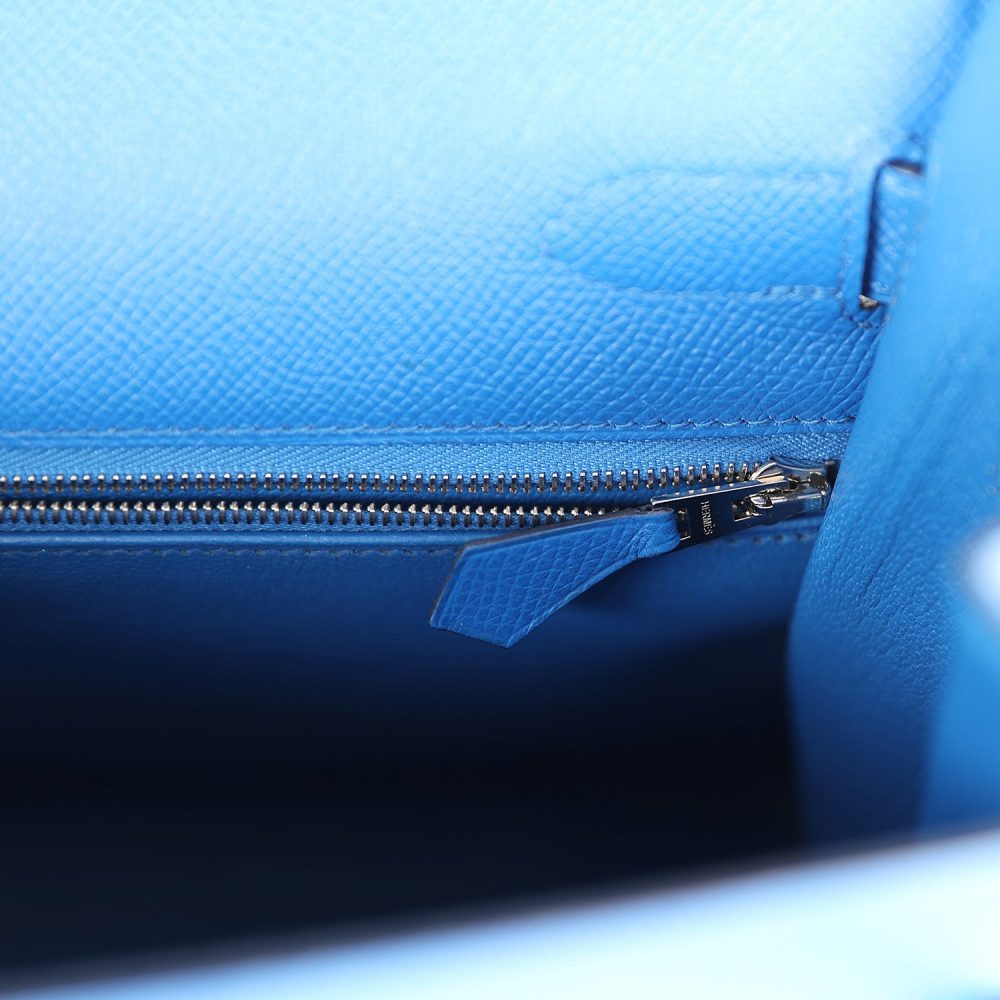 Hermes Kelly Sellier 32 Bleu France Epsom Palladium Hardware - Image 9