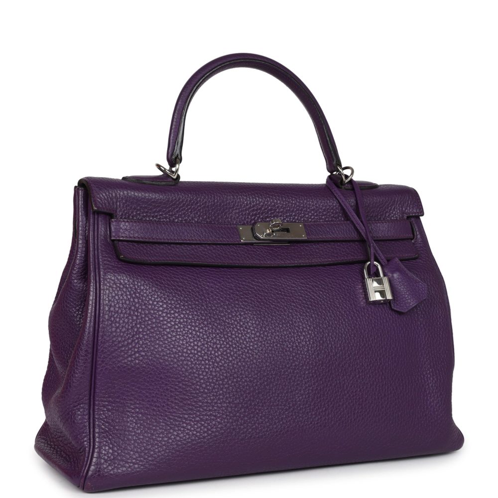 Pre-owned Hermes Kelly Retourne 35 Ultraviolet Clemence Palladium Hardware - Image 2
