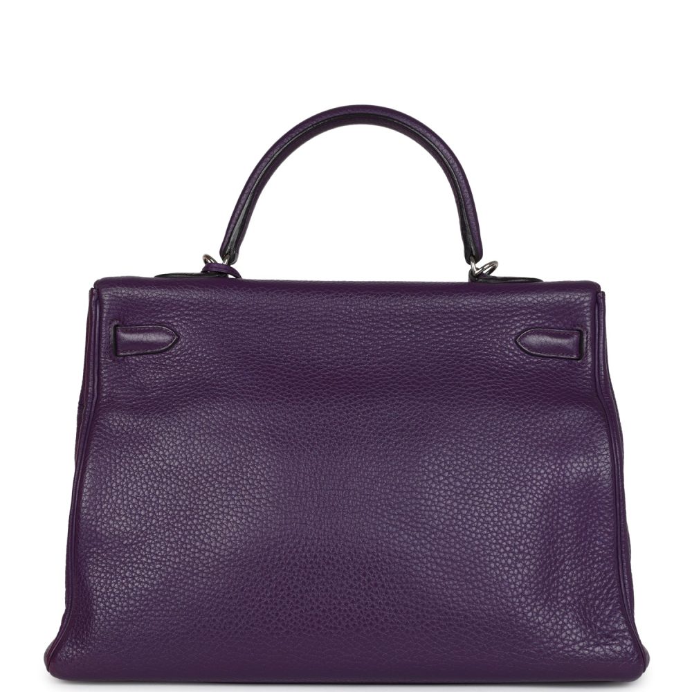 Pre-owned Hermes Kelly Retourne 35 Ultraviolet Clemence Palladium Hardware - Image 4