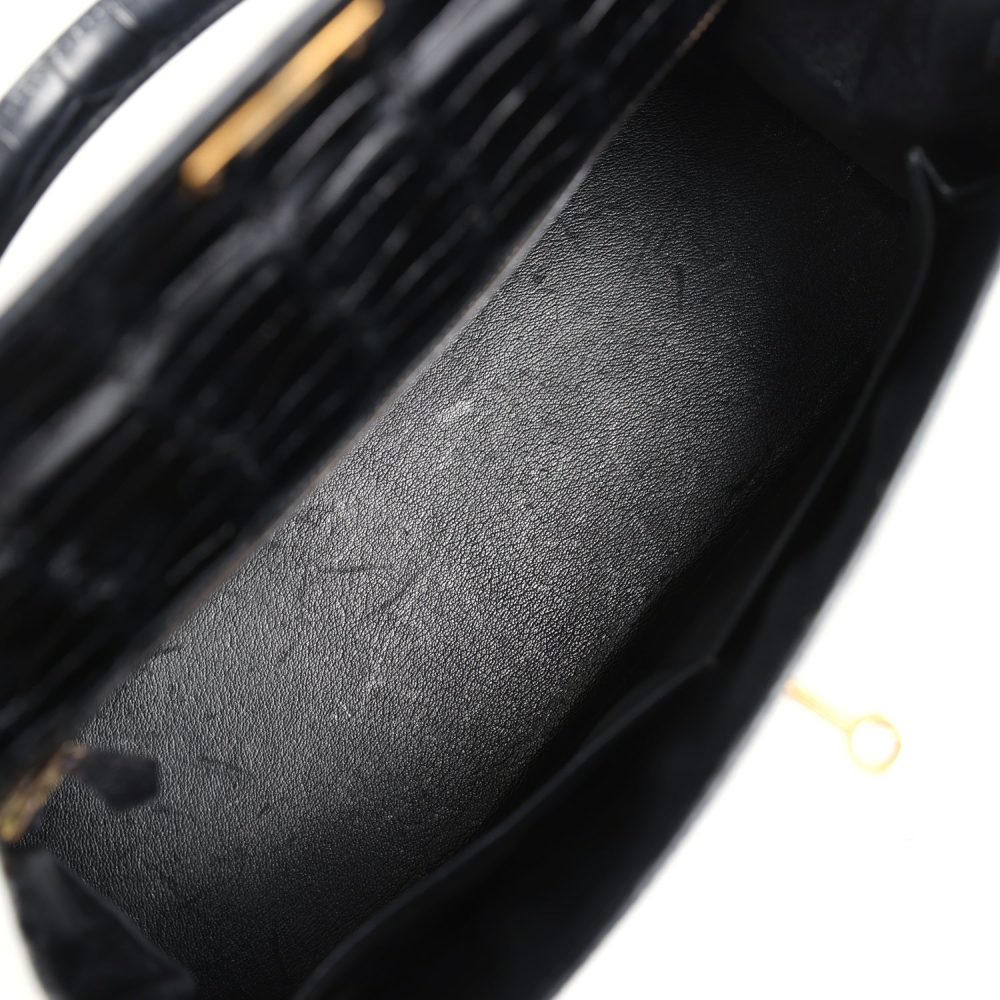 Vintage Hermes Kelly Sellier 32 Black Shiny Alligator Gold Hardware - Image 8