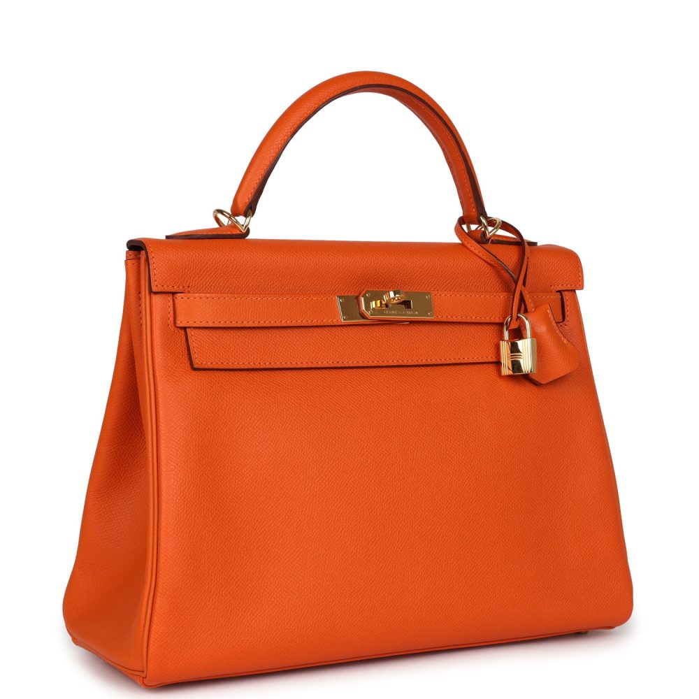 Pre-owned Hermes Kelly Retourne 32 Orange H Epsom Gold Hardware - Image 2