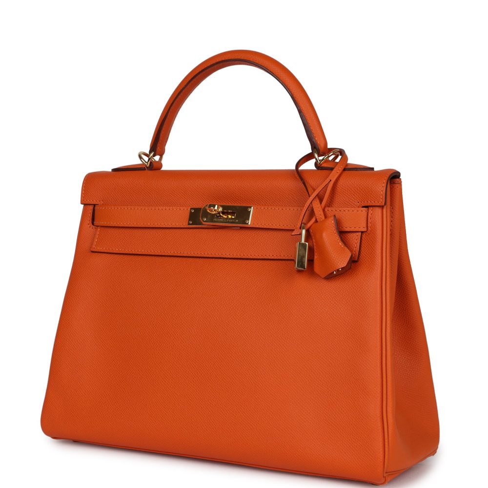 Pre-owned Hermes Kelly Retourne 32 Orange H Epsom Gold Hardware - Image 3