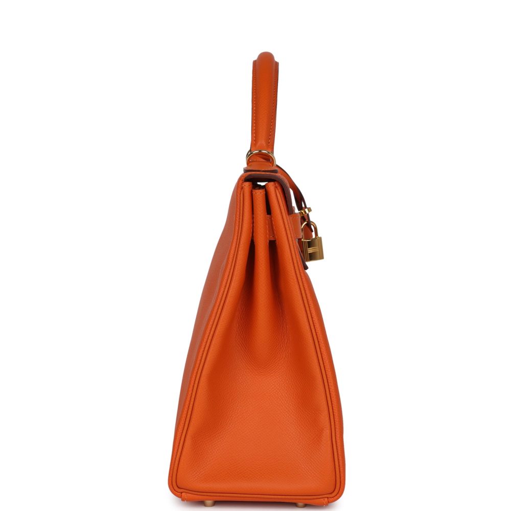 Pre-owned Hermes Kelly Retourne 32 Orange H Epsom Gold Hardware - Image 4
