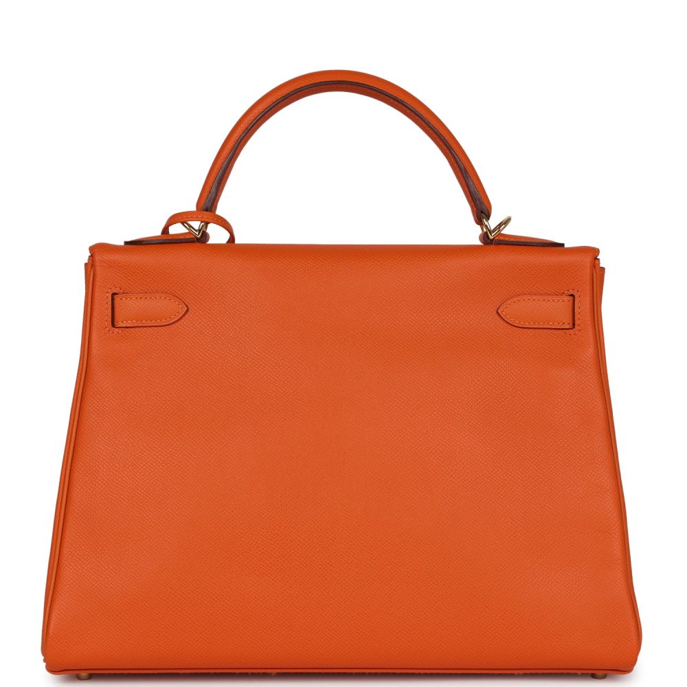 Pre-owned Hermes Kelly Retourne 32 Orange H Epsom Gold Hardware - Image 5