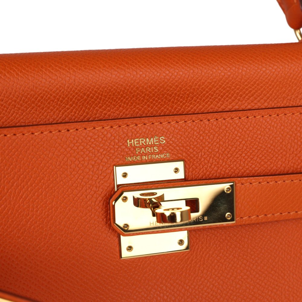 Pre-owned Hermes Kelly Retourne 32 Orange H Epsom Gold Hardware - Image 7