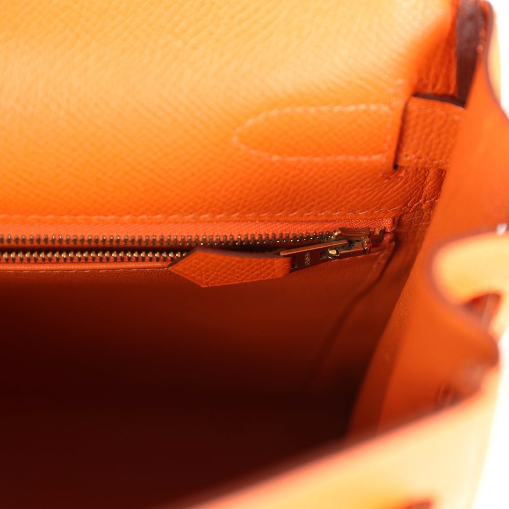 Pre-owned Hermes Kelly Retourne 32 Orange H Epsom Gold Hardware - Image 9