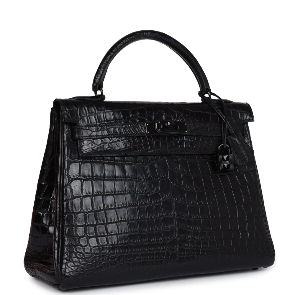Pre-owned Hermes Kelly Retourne 32 SO Black Matte Niloticus Crocodile Black Hardware - Image 2