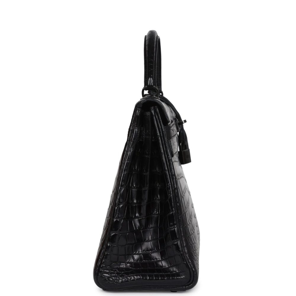 Pre-owned Hermes Kelly Retourne 32 SO Black Matte Niloticus Crocodile Black Hardware - Image 3