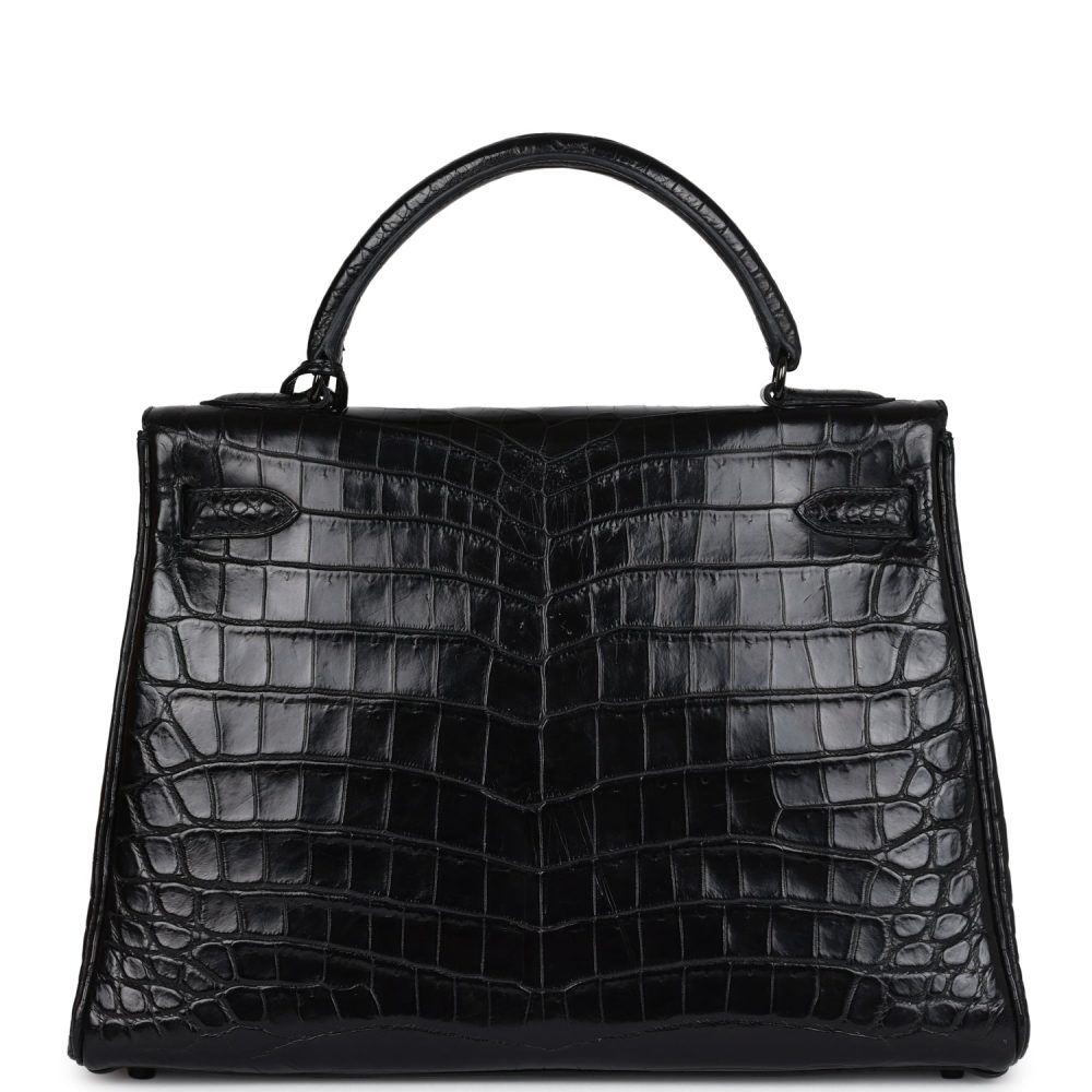 Pre-owned Hermes Kelly Retourne 32 SO Black Matte Niloticus Crocodile Black Hardware - Image 4
