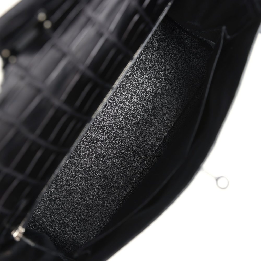 Pre-owned Hermes Kelly Retourne 32 SO Black Matte Niloticus Crocodile Black Hardware - Image 8