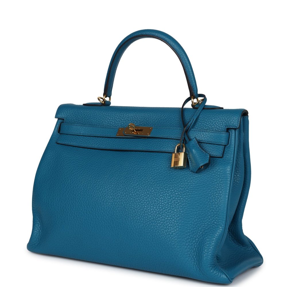 Pre-owned Hermes Kelly Retourne 35 Cobalt Clemence Gold Hardware - Image 5