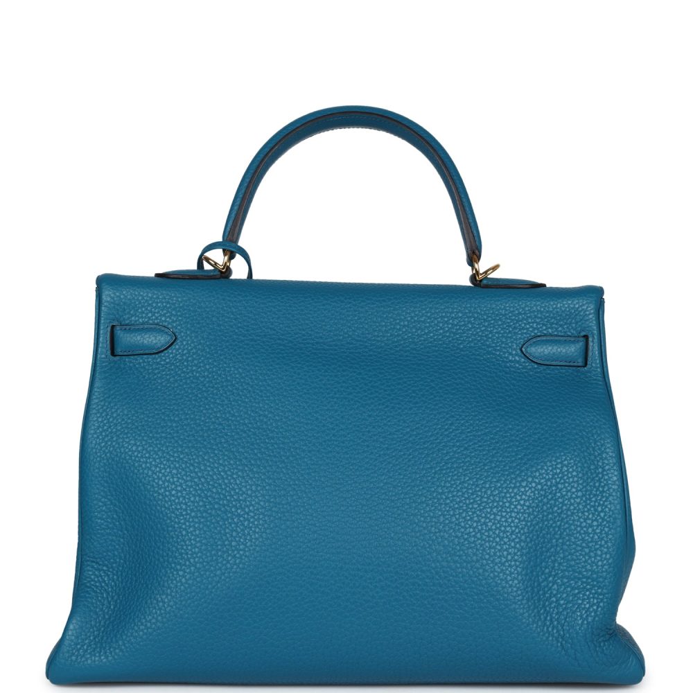 Pre-owned Hermes Kelly Retourne 35 Cobalt Clemence Gold Hardware - Image 4
