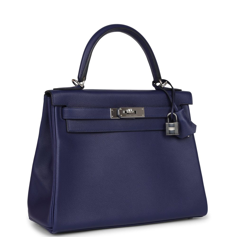 Pre-owned Hermes Kelly Retourne 28 Bleu Encre Verso Evercolor Palladium Hardware - Image 2