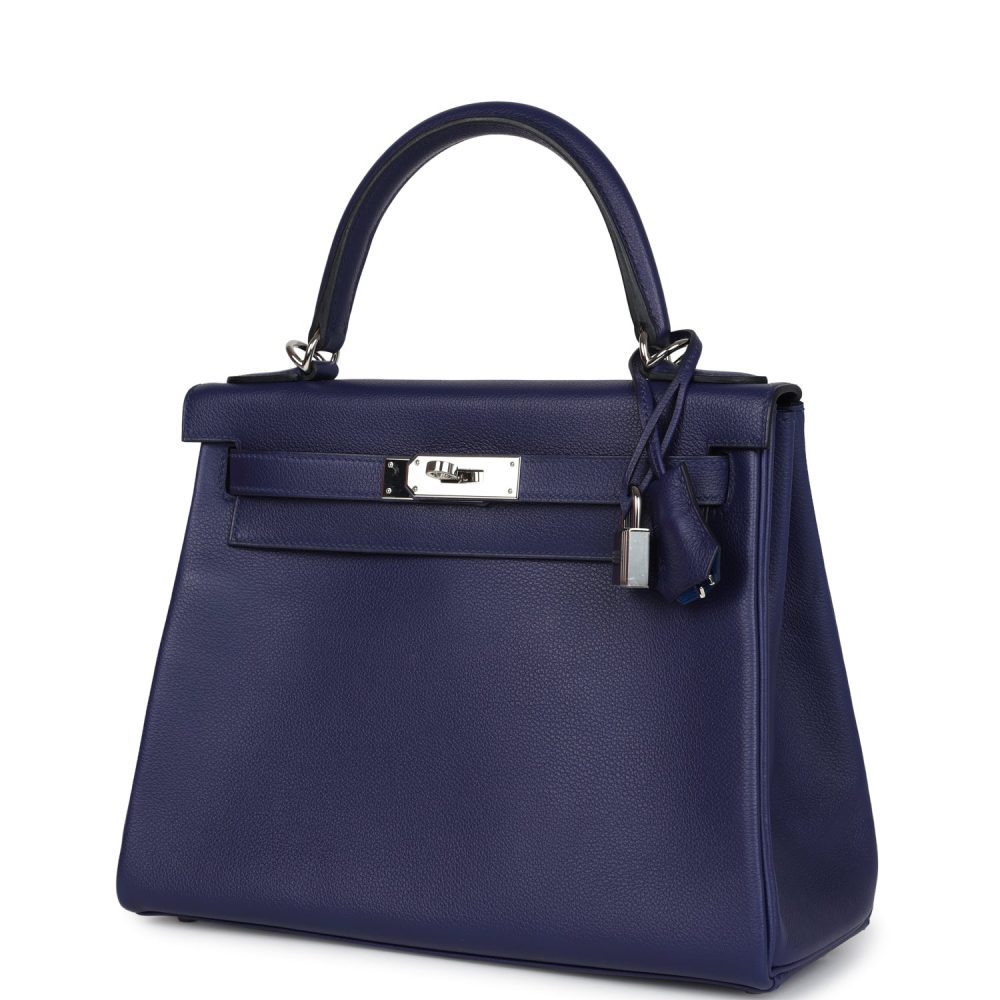 Pre-owned Hermes Kelly Retourne 28 Bleu Encre Verso Evercolor Palladium Hardware - Image 5
