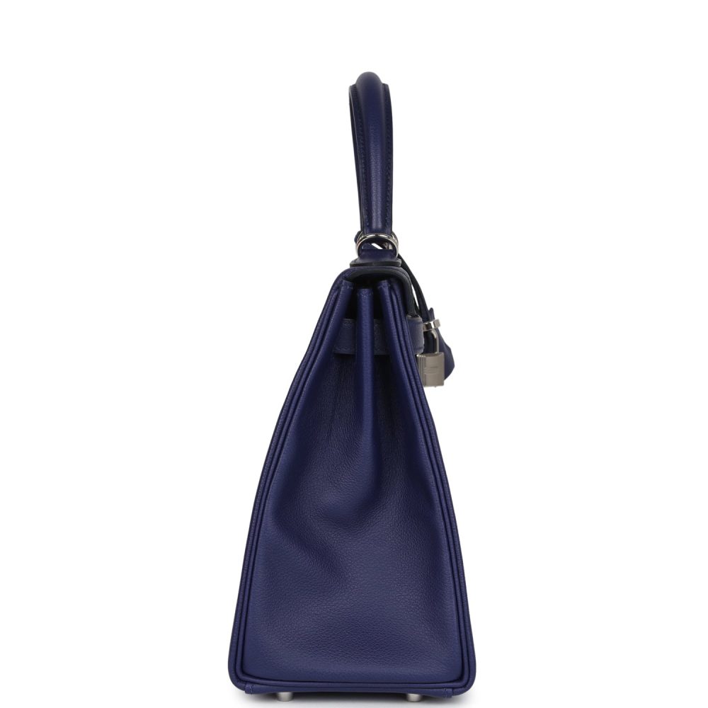 Pre-owned Hermes Kelly Retourne 28 Bleu Encre Verso Evercolor Palladium Hardware - Image 3