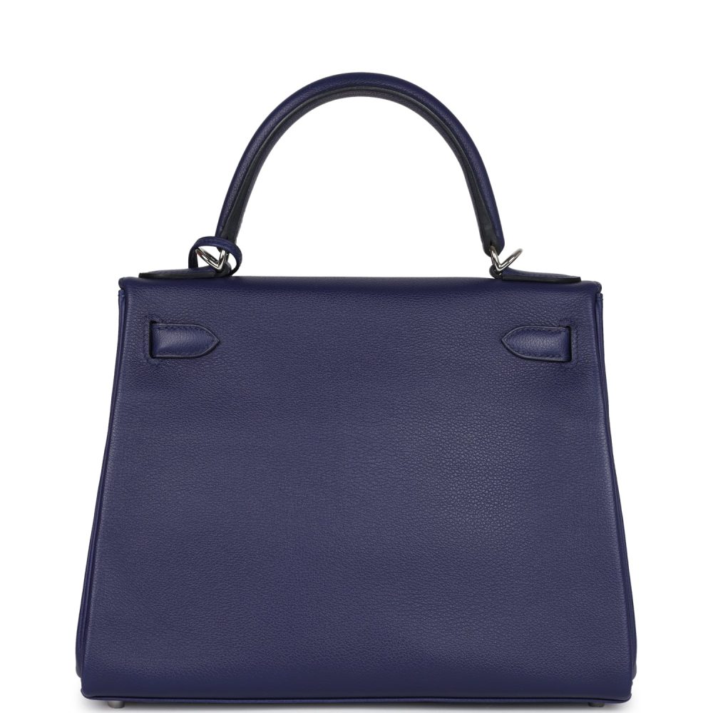 Pre-owned Hermes Kelly Retourne 28 Bleu Encre Verso Evercolor Palladium Hardware - Image 4