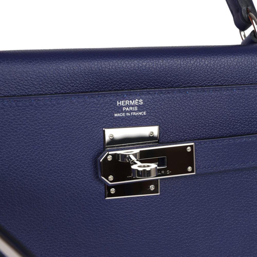 Pre-owned Hermes Kelly Retourne 28 Bleu Encre Verso Evercolor Palladium Hardware - Image 7