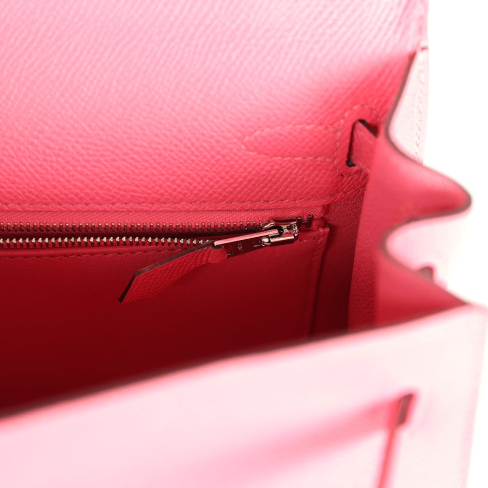 Hermes Kelly Sellier 25 Rose Azalee Epsom Palladium Hardware - Image 9