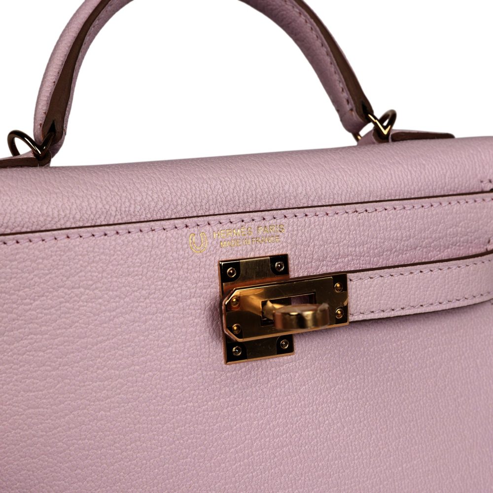 Hermes Special Order (HSS) Kelly Sellier 20 Mauve Pale Verso Chevre Mysore Permabrass Hardware - Image 7