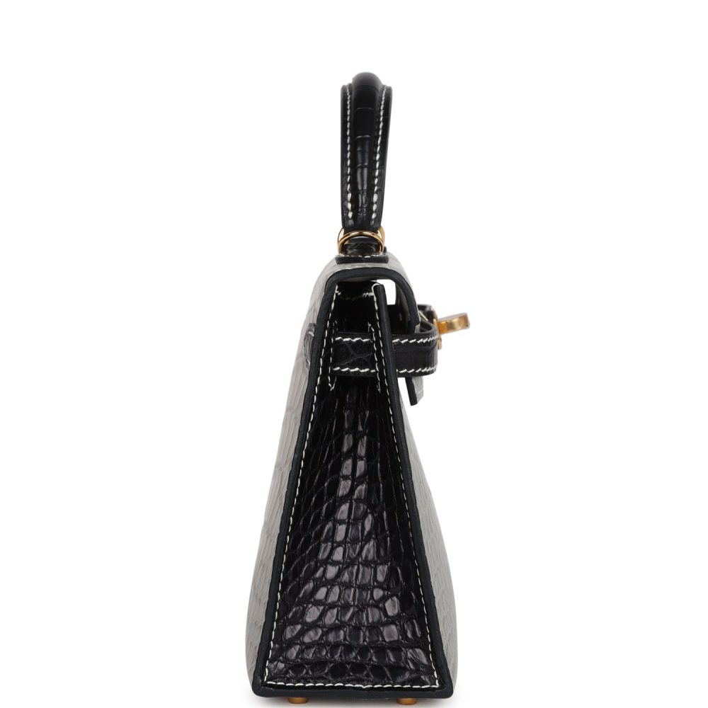 Hermes Special Order (HSS) Kelly Sellier 20 Gris Perle and Black Matte Alligator Gold Hardware - Image 3