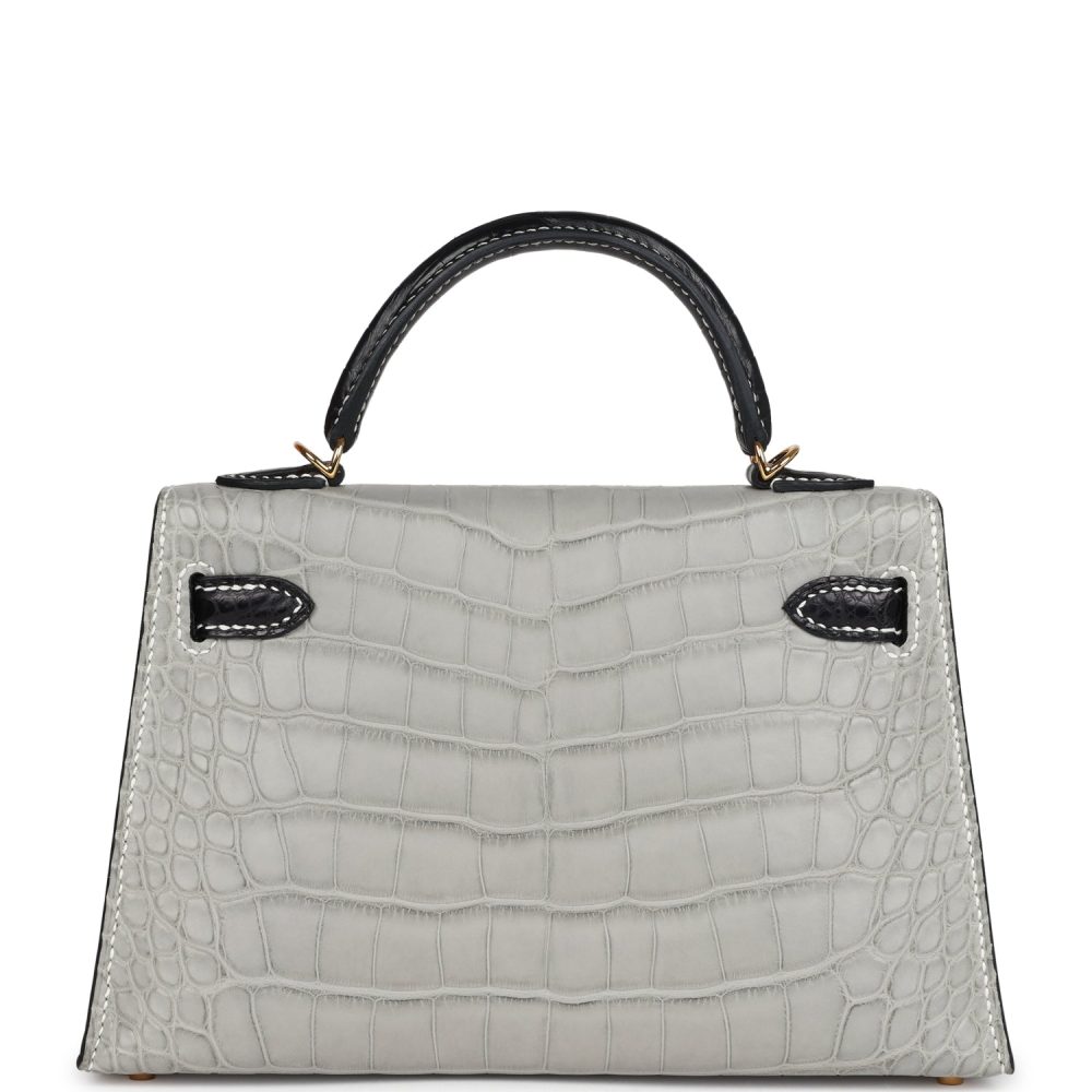Hermes Special Order (HSS) Kelly Sellier 20 Gris Perle and Black Matte Alligator Gold Hardware - Image 4
