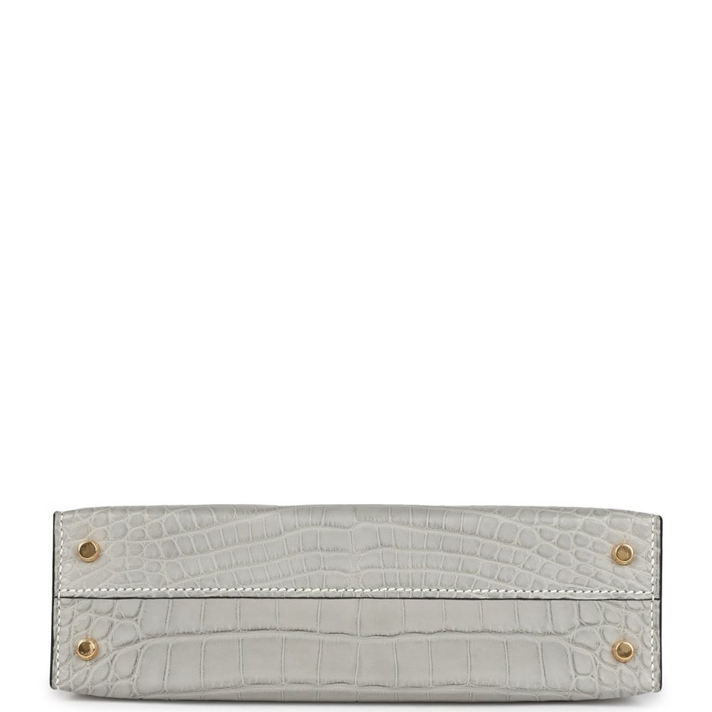 Hermes Special Order (HSS) Kelly Sellier 20 Gris Perle and Black Matte Alligator Gold Hardware - Image 6