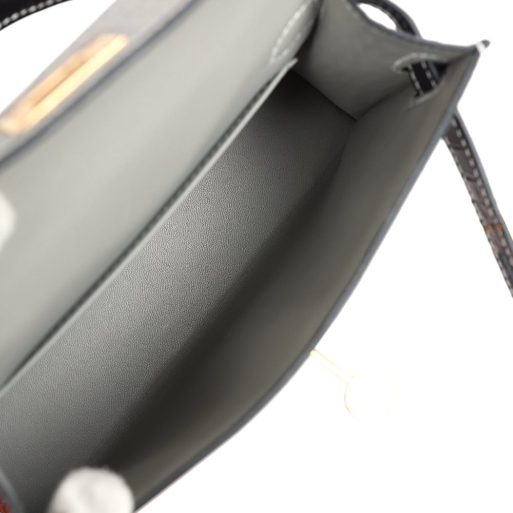 Hermes Special Order (HSS) Kelly Sellier 20 Gris Perle and Black Matte Alligator Gold Hardware - Image 8