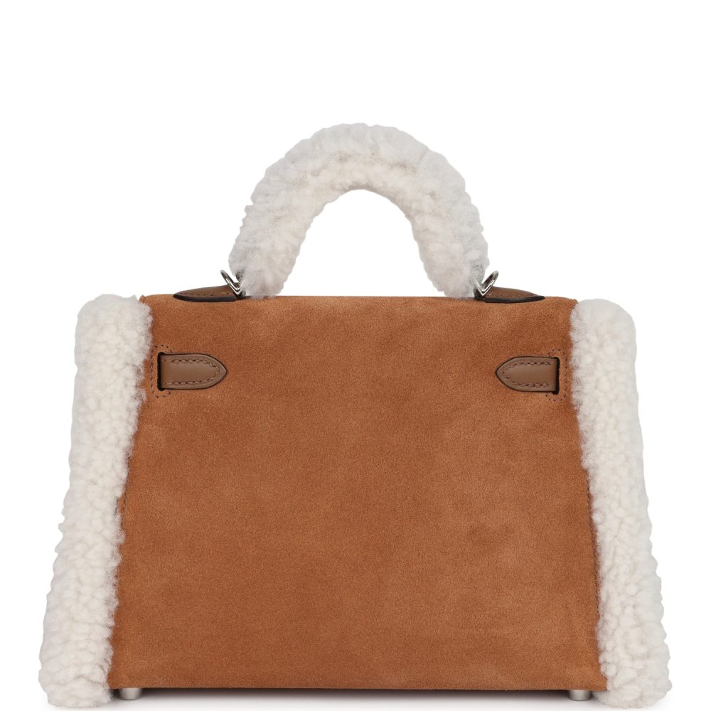 Hermes Teddy Kelly 20 Chamois Shearling and Swift Palladium Hardware - Image 4