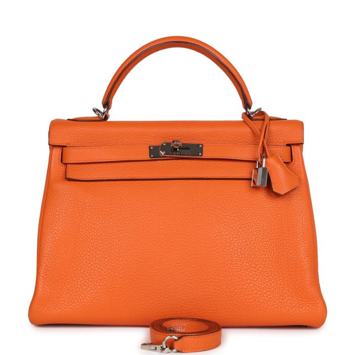 Pre-owned Hermes Kelly Retourne 35 Orange Togo Palladium Hardware