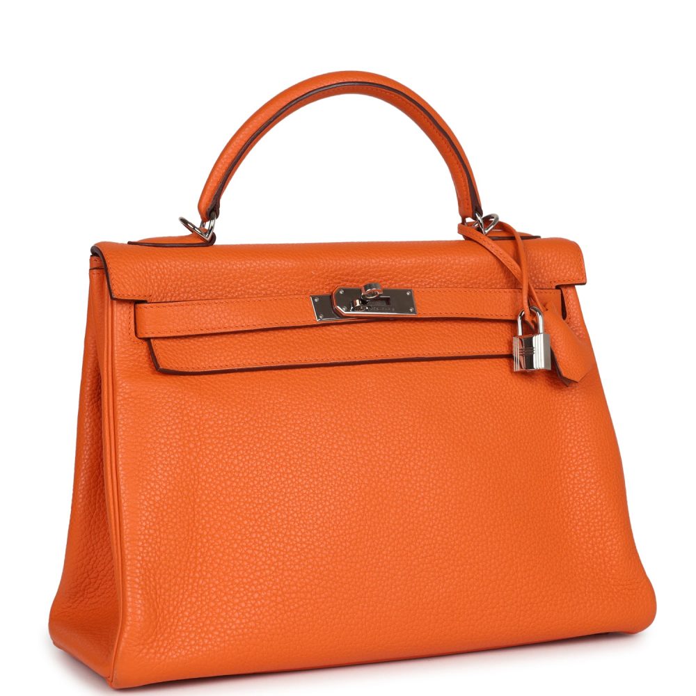 Pre-owned Hermes Kelly Retourne 35 Orange Togo Palladium Hardware - Image 2